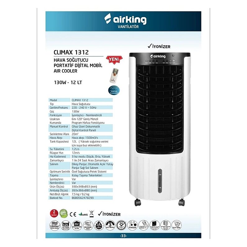 Airking 1312 Climax Hava Soğutucu 130w Siyah - 2