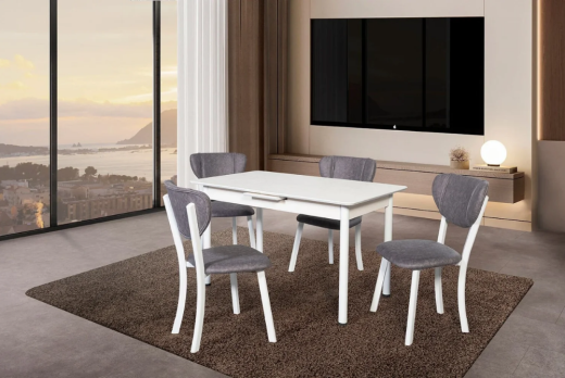 Always T590 Beyaz Resif Masa + C590 Siyah (PRT) Sandalye Beyaz Ayak (4 adet) - Always Star