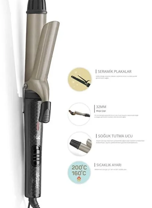 Arzum Lısa Xl Saç Maşası -Siyah AR5028 - 1