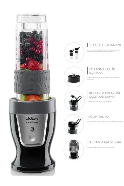 Arzum Shake´N Take Kişisel Blender Ar1032 Siyah