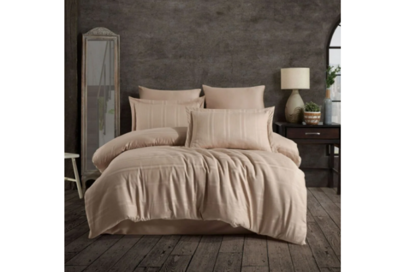 Hobby Çift Nevresimli Saten Nevresim Takımı Strippe Bej - 1