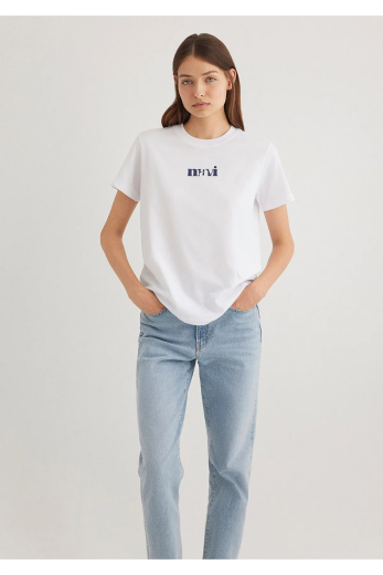 Mavi 1612242-620 Bayan Bisiklet Yaka Logo Tişört - Mavi