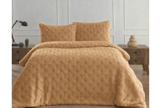 Merinos Diamond 3 Parça Pietra Kürk Comforter Set 1213 Camel - Merinos
