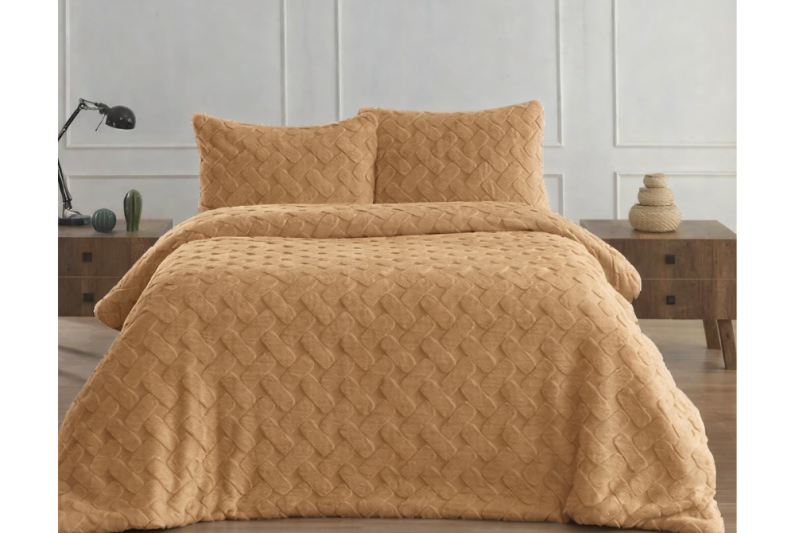 Merinos Diamond 3 Parça Pietra Kürk Comforter Set 1213 Camel - 1