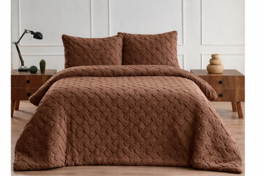 Merinos Diamond 3 Parça Pietra Kürk Comforter Set 9064 Kahve - Merinos