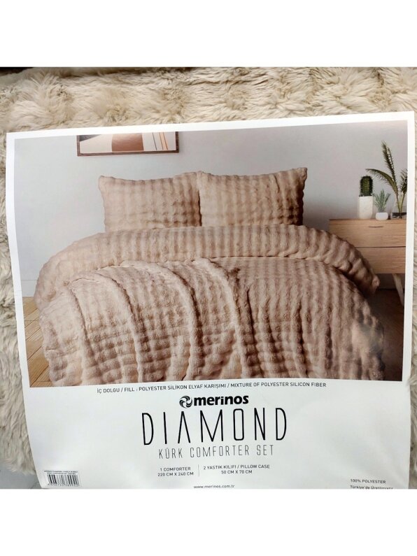 Merinos Diamond 3 Prç Bubble Kürk Comforter Set Camel Ç.K. - 1