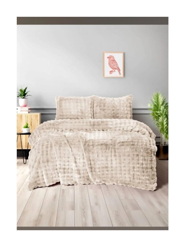 Merinos Diamond 3 Prç Bubble Kürk Comforter Set Camel Ç.K. - 2