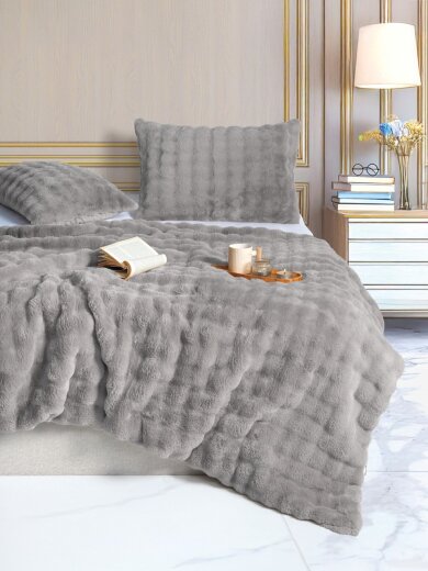 Merinos Diamond 3 Prç Bubble Kürk Comforter Set Silver Ç.K. - 2