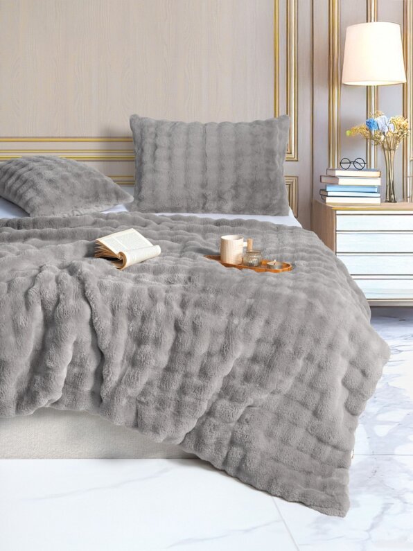 Merinos Diamond 3 Prç Bubble Kürk Comforter Set Silver Ç.K. - 2