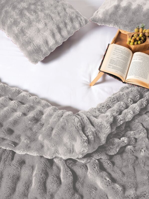 Merinos Diamond 3 Prç Bubble Kürk Comforter Set Silver Ç.K. - 3