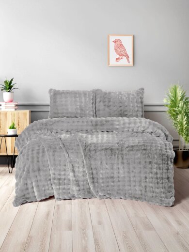 Merinos Diamond 3 Prç Bubble Kürk Comforter Set Silver Ç.K. - Merinos