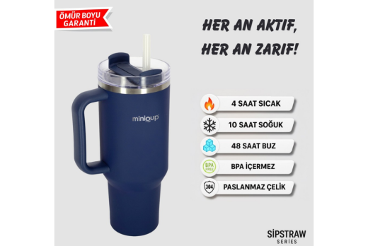 MiniQup Q3 SipStraw 900ml Pipetli Termos Lacivert - 2