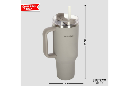 MiniQup Q3 SipStraw 900ml Pipetli Termos Mat Gri - 3
