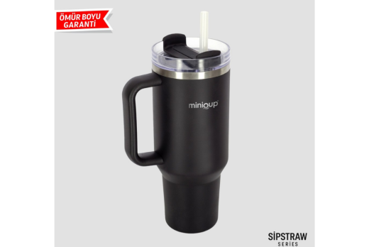 MiniQup Q3 SipStraw 900ml Pipetli Termos Mat Siyah - MiniQup