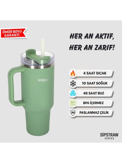 MiniQup Q3 SipStraw 900ml Pipetli Termos Yeşil - MiniQup