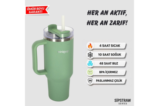 MiniQup Q3 SipStraw 900ml Pipetli Termos Yeşil - 2