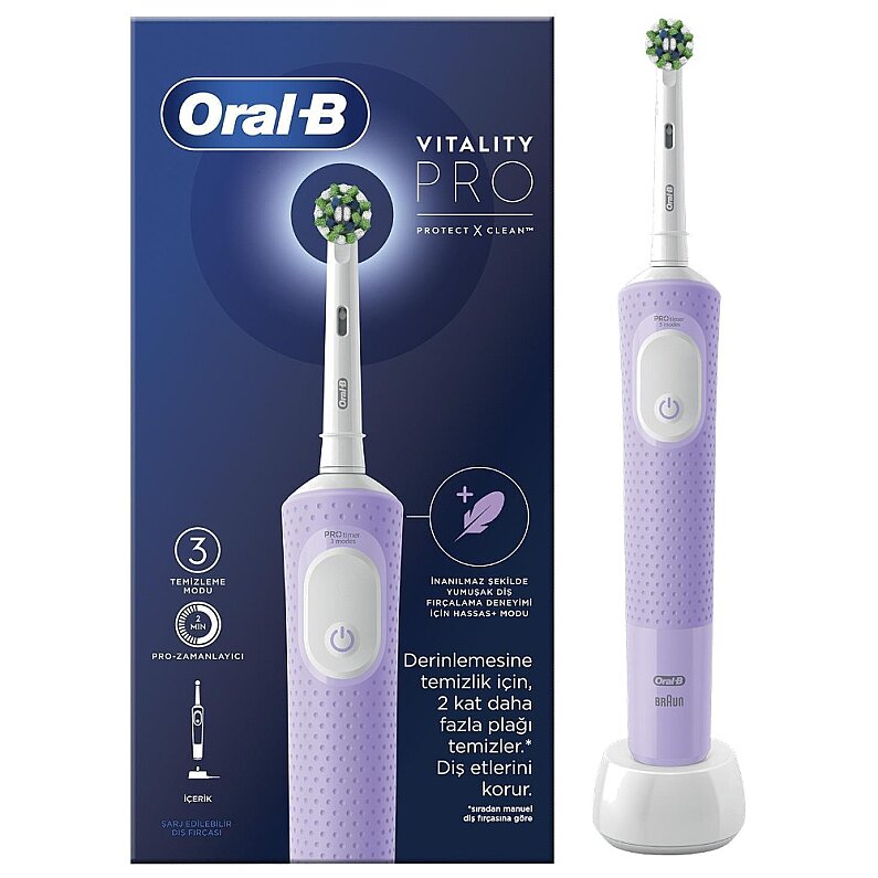 Oral-B Vitality Pro Lila Protect X Clean Şarjlı Diş Fırçası - 1