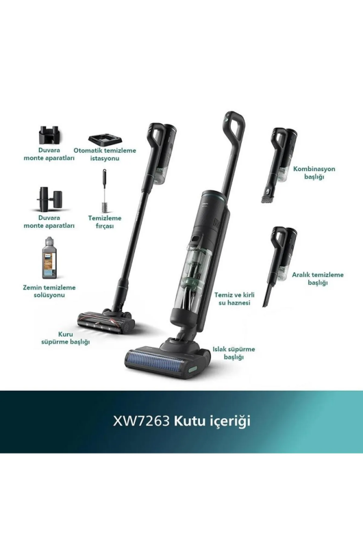 Philips AquaTrio XW7263/11 Islak Kuru Şarjlı Dikey Süpürge - 3