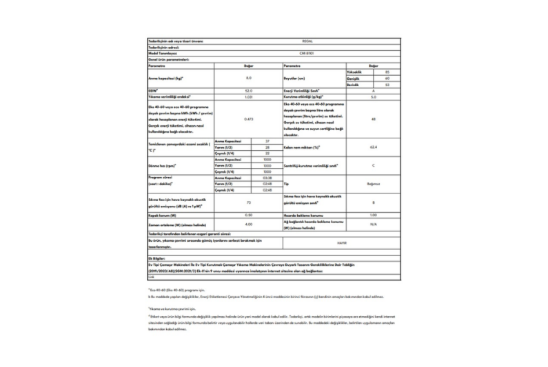 Regal 20350105 CMI 81101 Çamaşır Makinesi - 2
