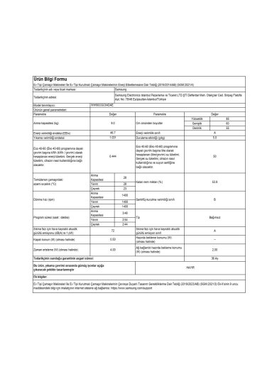 Samsung 9 kg 1400 Devir Çamaşır Makinesi ( WW90CGC04DAEAH ) + A++ 9kg Kurutma Makinesi Beyaz (DV90CGC0A0AEAH) Beyaz Eşya Set - 6