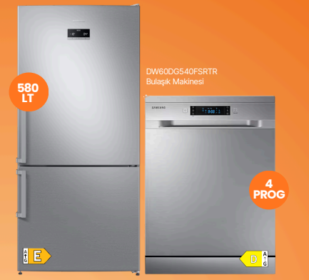 Samsung Buzdolabı 580 LT Twin Cooling (RB58DS75ESA/TR) + 4 Programlı Bulaşık Makinesi (DW60DG540FSRTR ) Beyaz Eşya Seti - 1