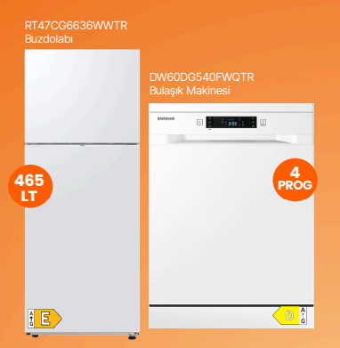 Samsung Çift Kapılı No Frost Buzdolabı (RT47CG6636WWTR) + 4 Programlı Bulaşık Makinesi (DW60DG540FWQTR ) - 1