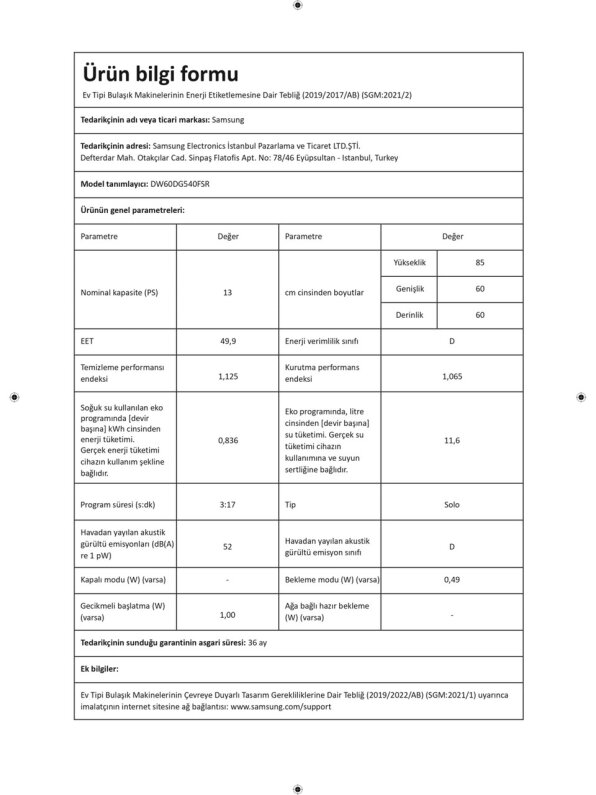 Samsung Kombi No Frost Inox Buzdolabı ( RB50DG601ES9TR) + 4 Programlı Bulaşık Makinesi ( DW60DG540FSRTR ) Beyaz eşya Set - 8