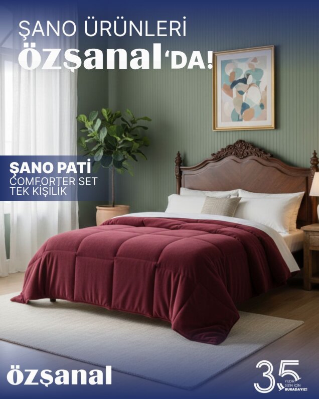 Şano Pati Comforter Kadife Set 155x215 Bordo - 1