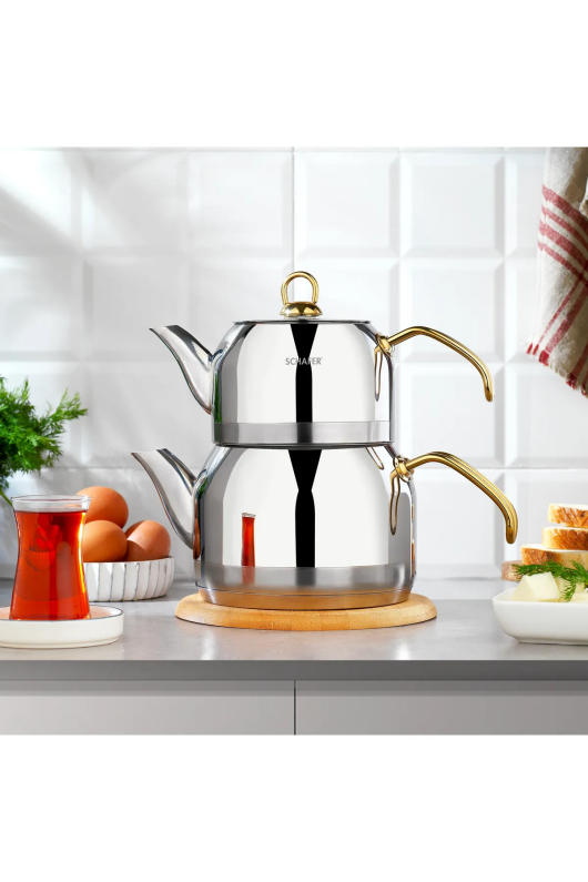 Schafer Ada Metal Çaydanlık Takımı 4 Prç. Büyük Boy Gold - 1