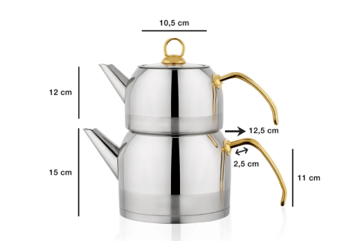 Schafer Ada Metal Çaydanlık Takımı 4 Prç. Büyük Boy Gold - 2