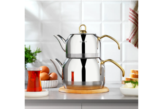 Schafer Ada Metal Çaydanlık Takımı 4 Prç. Büyük Boy Gold - Schafer