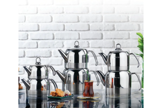 Schafer Ada Metal Çaydanlık Takımı 4 Prç. Orta Boy Inox05 - Schafer