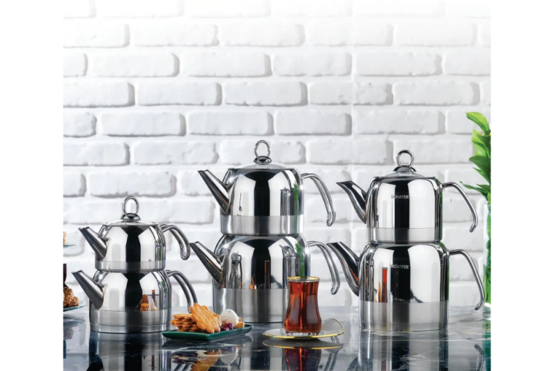 Schafer Ada Metal Çaydanlık Takımı 4 Prç. Orta Boy Inox05 - 1