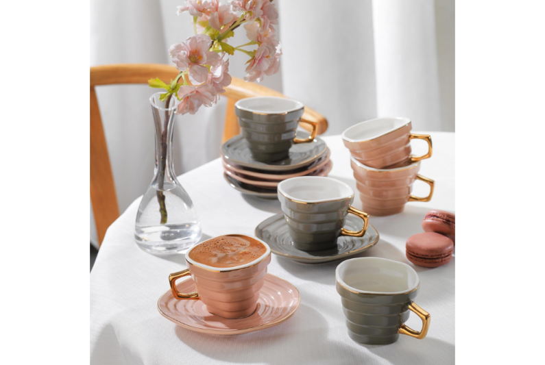 Schafer Glossy 6 Kişilik Kahve Fincan Takımı 12 Parça-Asorti04 - 1