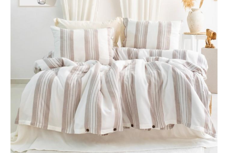 Schafer Home Costa İpliği Boyalı Çift Kişilik Nevresim Takımı 4 Parça-Bej - 1