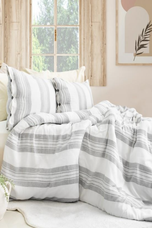 Schafer Home Costa İpliği Boyalı Tek Kişilik Nevresim Takımı 3 Parça-Gri