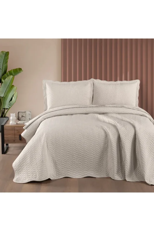 Schafer Home Elegance Yatak Örtüsü Seti 3 Parça-Bej