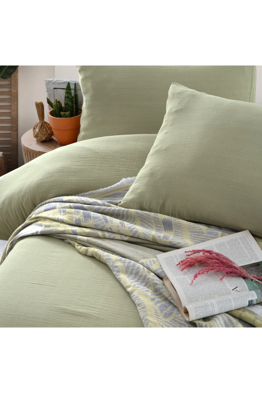 Schafer Home Nature Müslin Yatak Örtüsü Nevresim Seti 5 Parça-Yeşil - 1