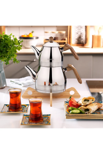 Schafer Luz Orta Boy Çelik Çaydanlık Takımı 3 Prç. Kahverengi - 2