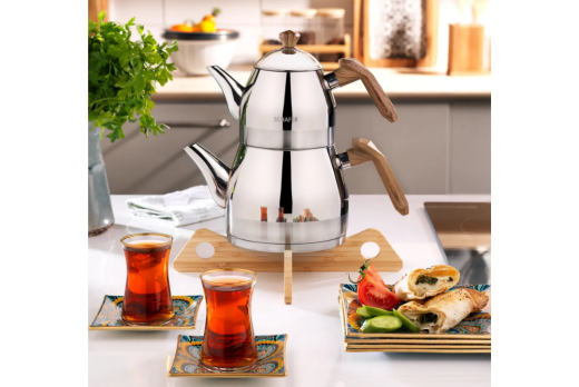 Schafer Luz Orta Boy Çelik Çaydanlık Takımı 3 Prç. Kahverengi - Schafer