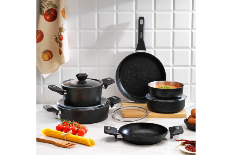 Schafer Rock Stone Tencere Seti 10 Parça-Siyah - 1