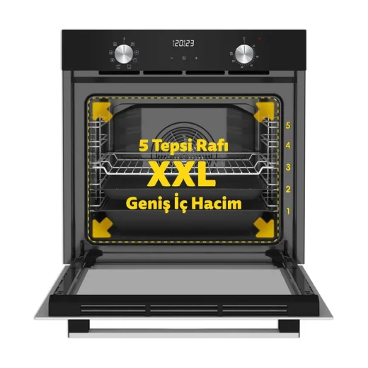 Simfer 8208 9 Fonksiyon QS Siyah Cam Ankastre Fırın Power Turbo Dijital - 2