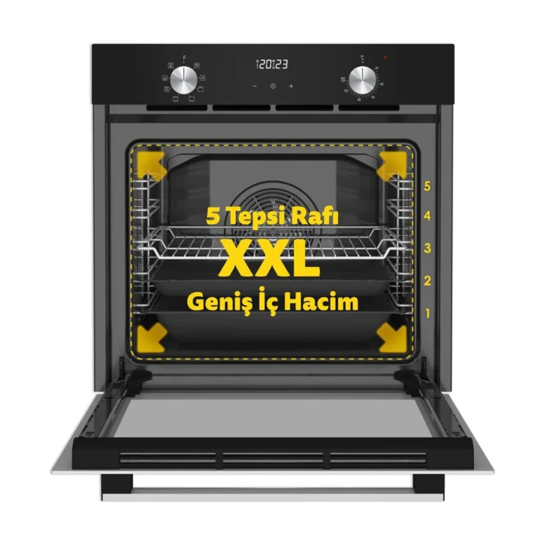 Simfer 8208 9 Fonksiyon QS Siyah Cam Ankastre Fırın Power Turbo Dijital - 2