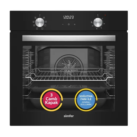 Simfer 8208 9 Fonksiyon QS Siyah Cam Ankastre Fırın Power Turbo Dijital - 1