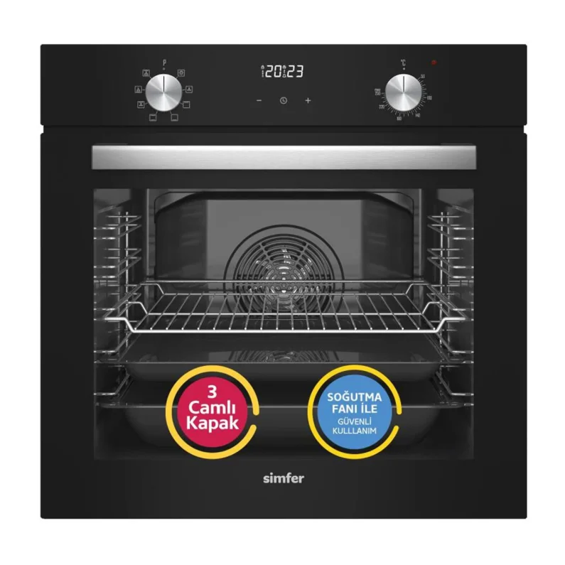 Simfer 8208 9 Fonksiyon QS Siyah Cam Ankastre Fırın Power Turbo Dijital - 1