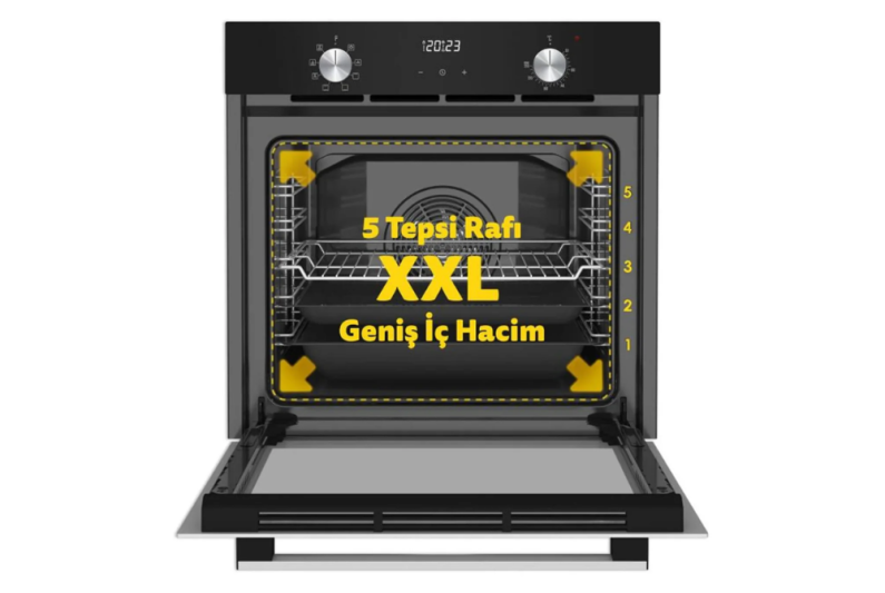 Simfer 8208 9 Fonksiyon QS Siyah Cam Ankastre Fırın Power Turbo Dijital - 2