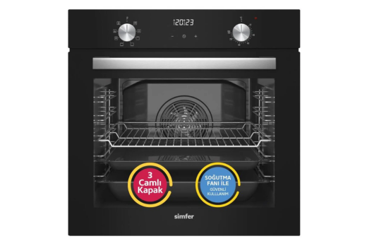 Simfer 8208 9 Fonksiyon QS Siyah Cam Ankastre Fırın Power Turbo Dijital - Simfer