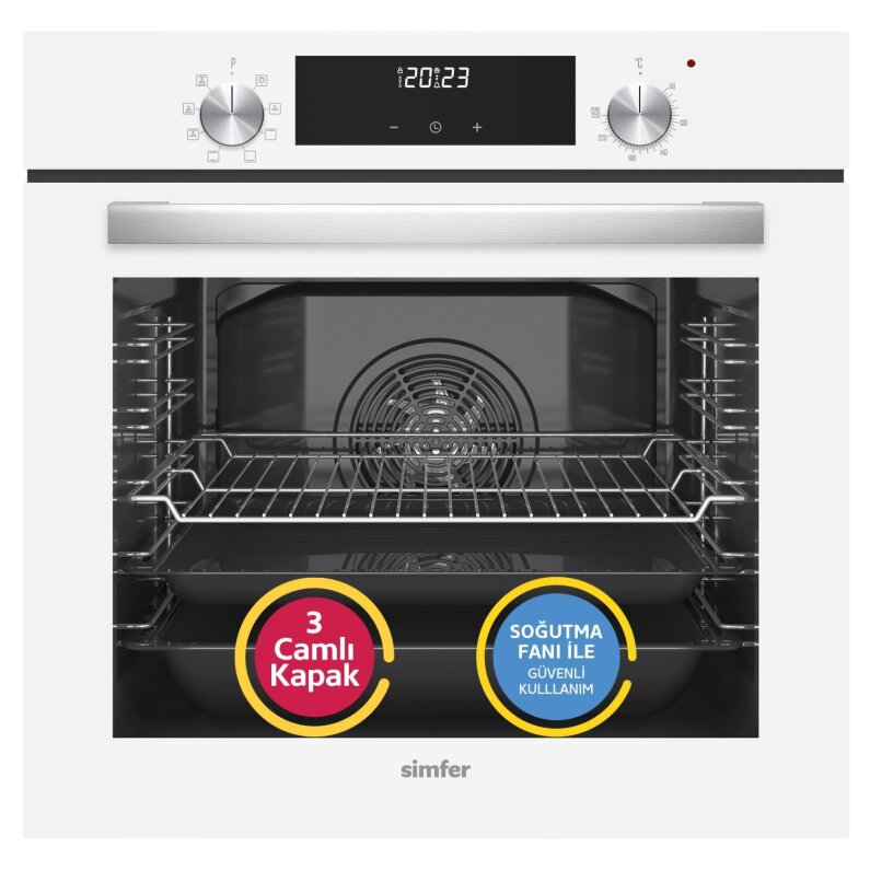 Simfer 8209 9 Fonksiyon QS Beyaz Cam Ankastre Fırın Power Turbo Dijital - 1