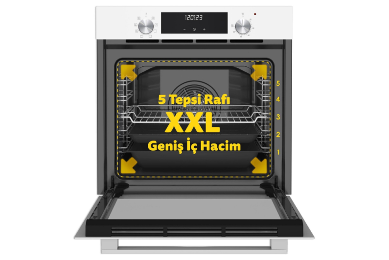Simfer 8209 9 Fonksiyon QS Beyaz Cam Ankastre Fırın Power Turbo Dijital - 2
