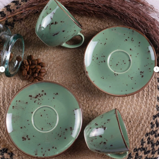 Tulu Liana 04 Parça Çay Fincan Takımı-Op37 Yeşil TL4044414 - 1